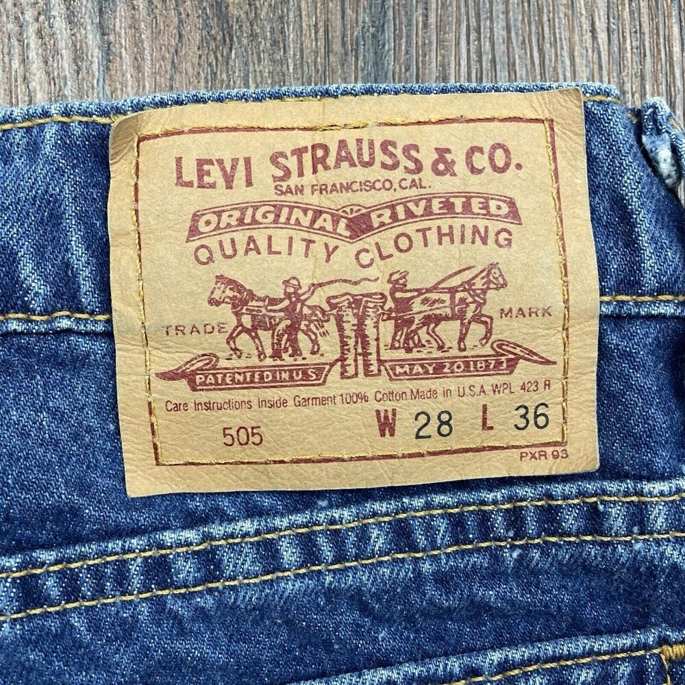 Vtg Levis 505 Denim Blue Jeans Recycled Refashion Beaded Fringe Cuffs Size 28x36 - Picture 5 of 10